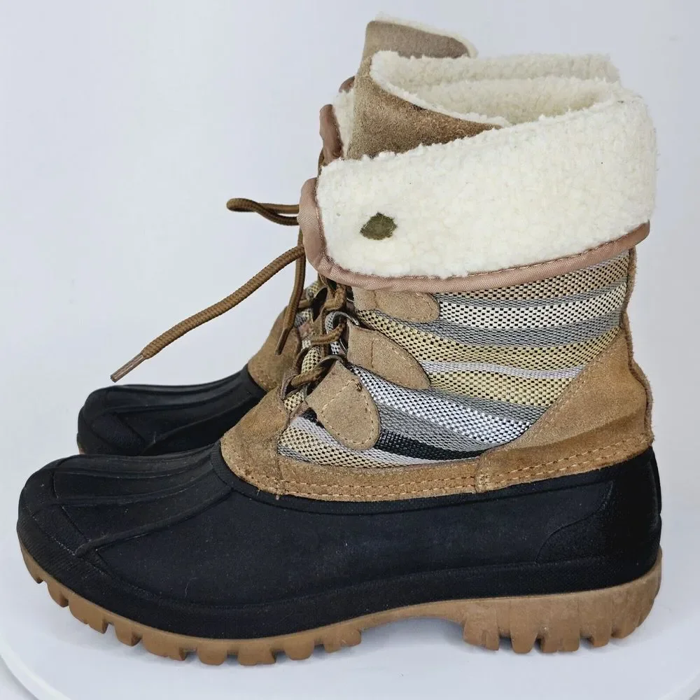 STQ Winter Duck Boots Women's 8 Black‎ Brown Waterproof Lace Up ST20017W Casual